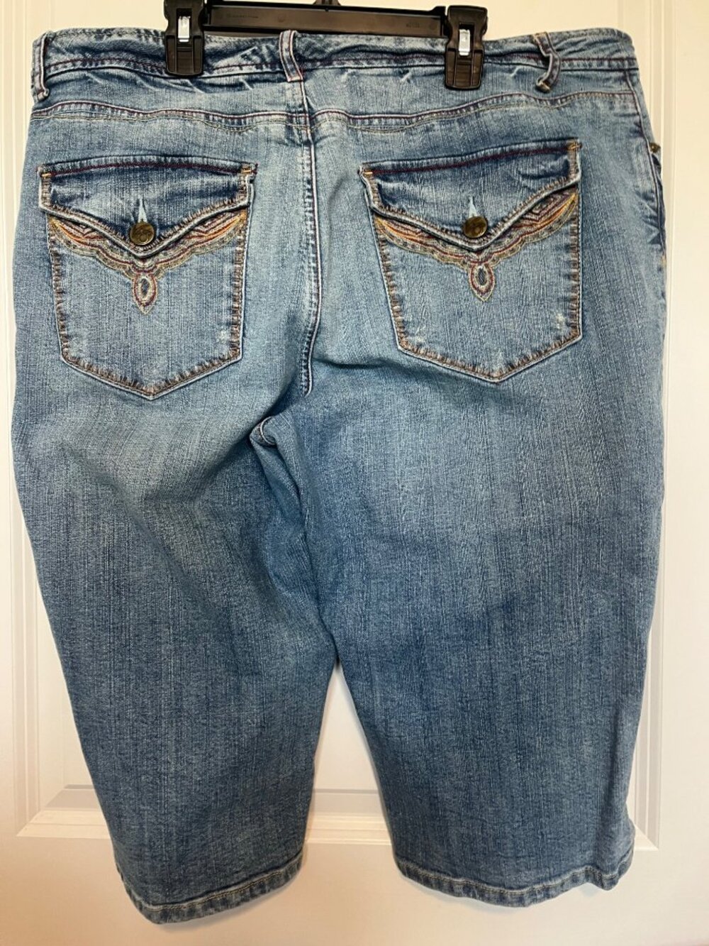 Vtg Y2K Venezia Embroidered Boho Cropped Distressed Denim Shorts Plus Sz 18 Jort